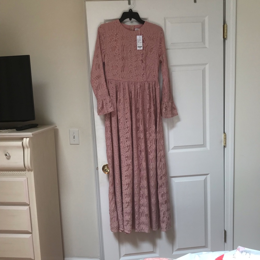Long pink modest dress
